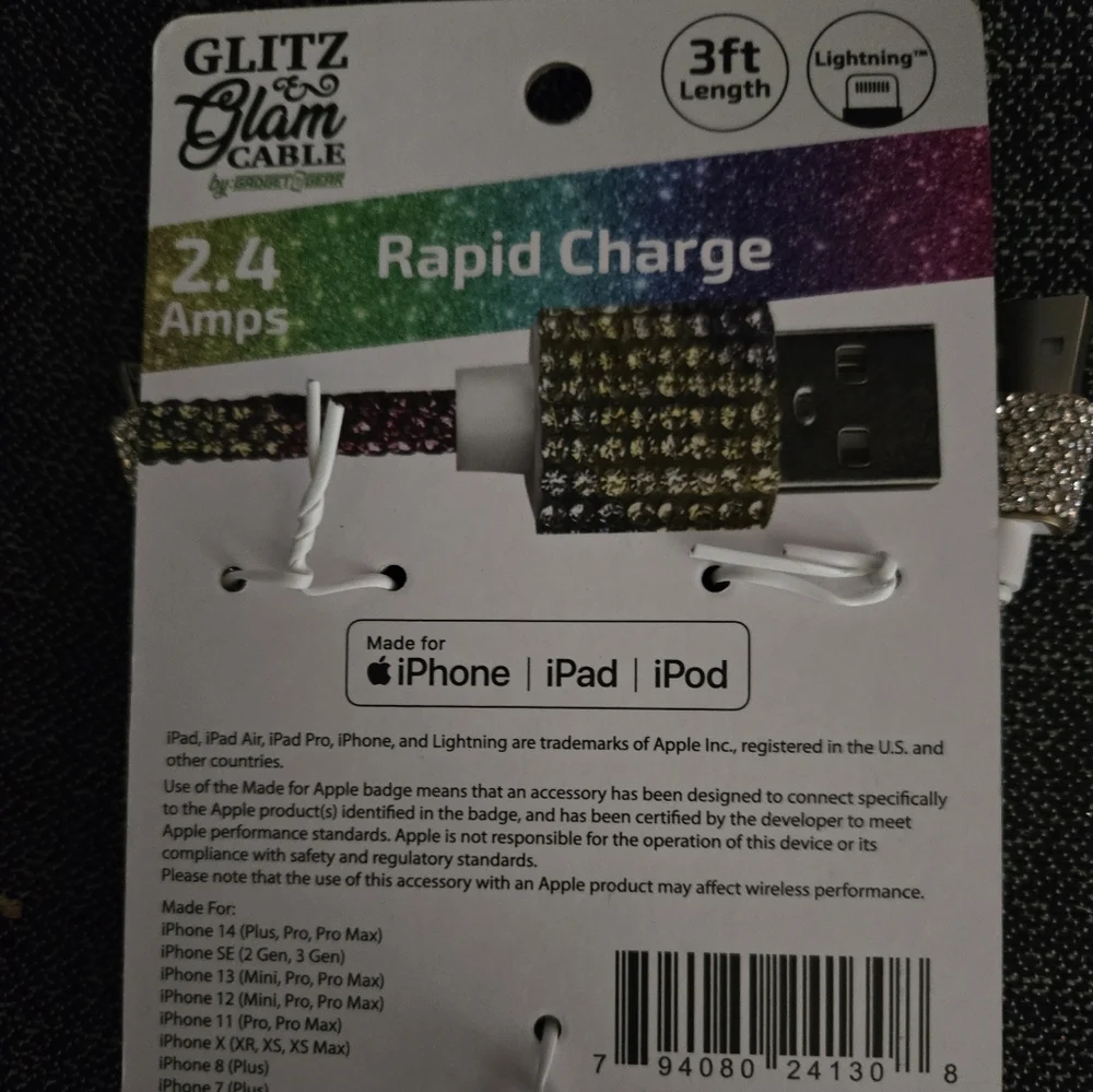 Glitz &Glam Rapid Charging 3ft cable IPhone IPad Ipod Hp🔥🔥🔥🥲